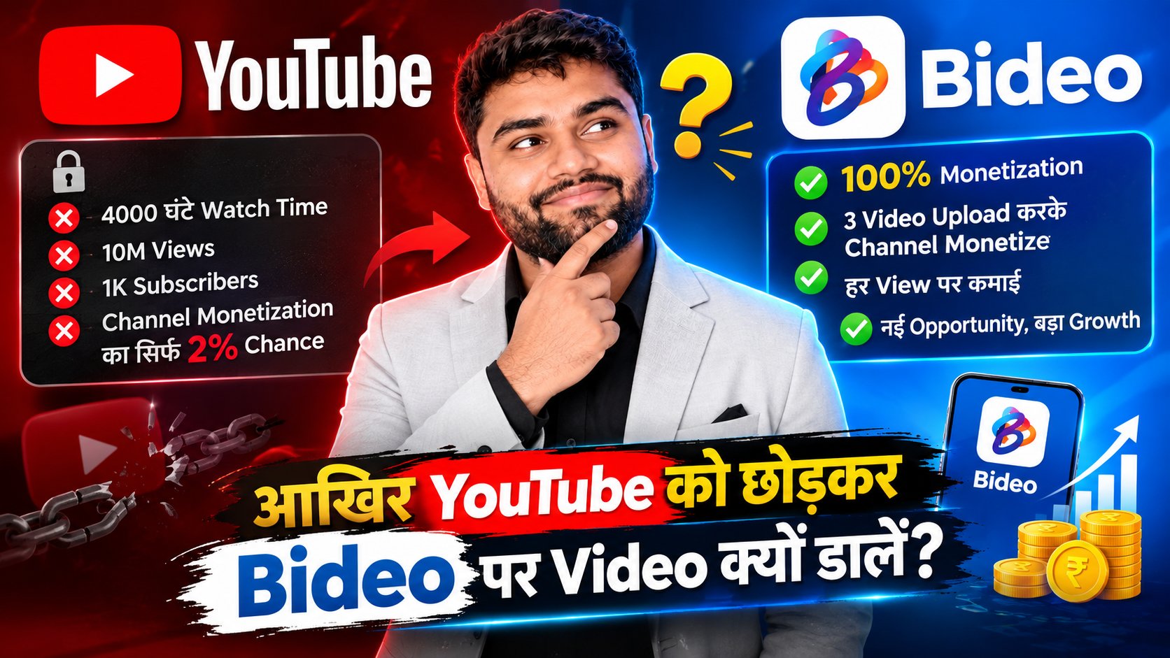 ⁠YouTube vs Bideo 😱 आखिर Bideo पर क्यों काम करें?