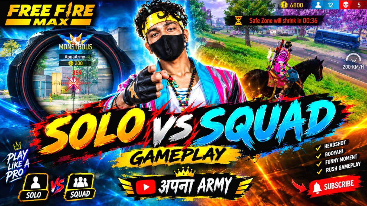 Solo Vs Squad Gameplay | Free Fire MAX | Apna Army