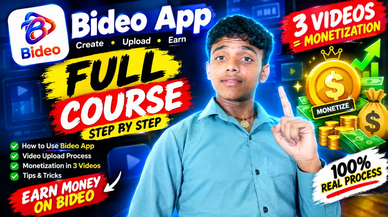 Bideo App Full Course 🔥 3 Videos में Monetization कैसे करें? | Bideo App Complete Guide 2026