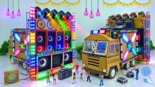 Mini DJ Truck Setup 🔥 | Cardboard DJ Speaker Loading & Light Testing