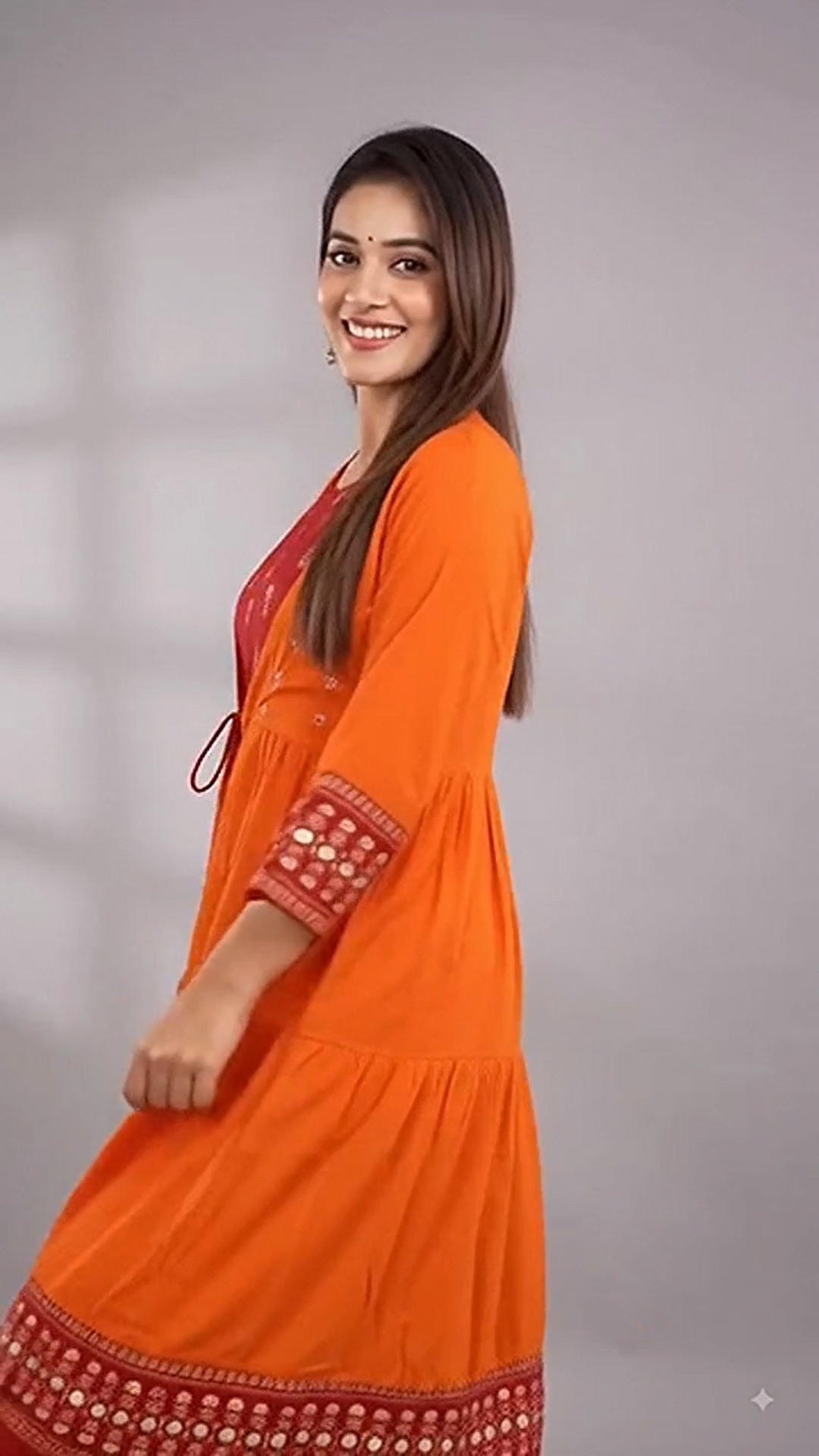 Ultra Women's Solid Printed Round Pleated Flared Kurti (Pink)