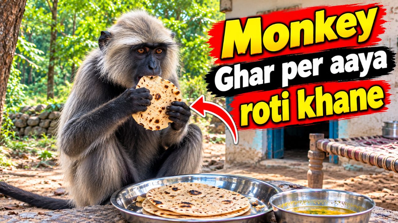 Dekho dosto🐒🐒 monkey aaya  ghar per roti khane or monkey ko pyar Se roti khilai 🌿🌽🌳video