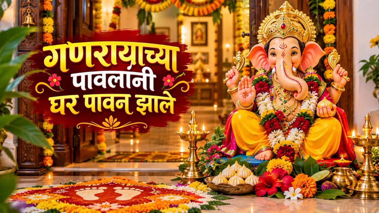 गणरायांच्या पावलांनी घर पावन झाले 🙏🌺 | गणपती बाप्पा मोरया ❤️