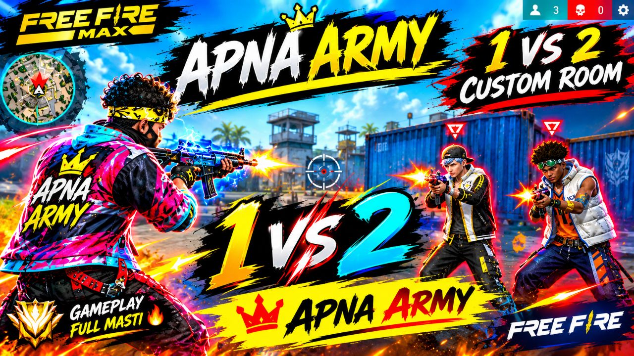 1 VS 2 Custom Room 😱 | अकेले ने दोनों को हिला दिया | Free Fire MAX | APNA ARMY