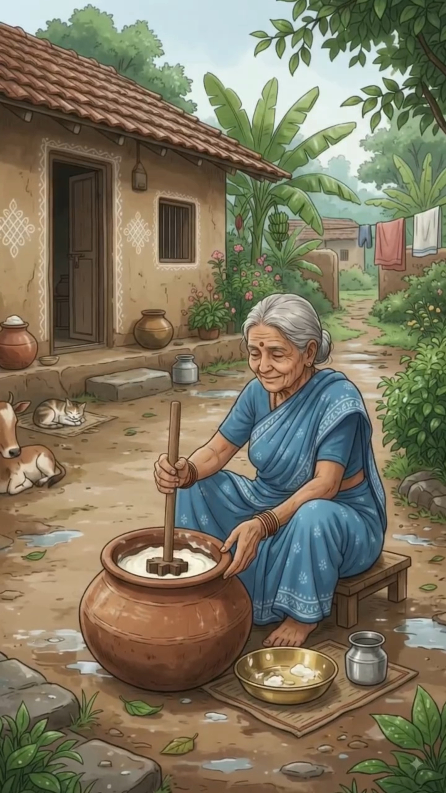 Grandma Makes Hot Paratha with Fresh Homemade Curd 🫓🥣 | Cozy Village Life