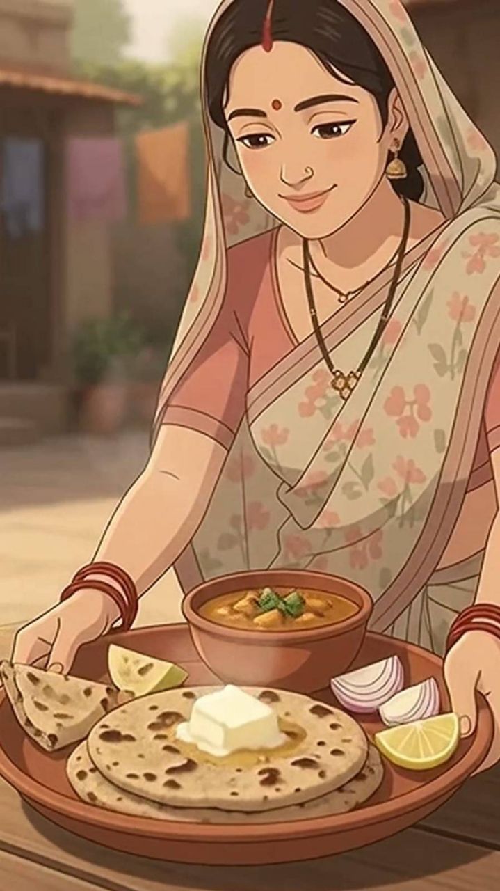 Cozy Village Feast 🌾 Pithor Curry & Bajra Roti | Ghibli ASMR #asmr #asmrcooking #family