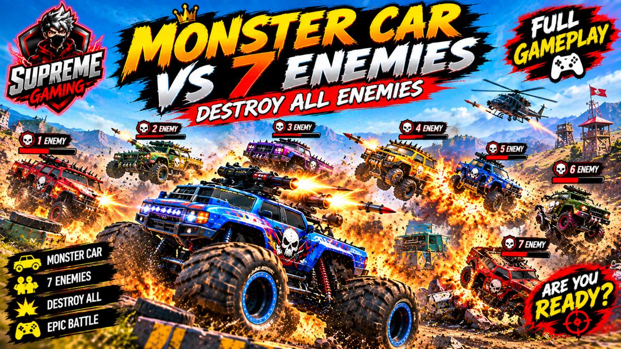Monster Car vs 7 Enemies 💥 | Destroy All Enemies & Epic Battle