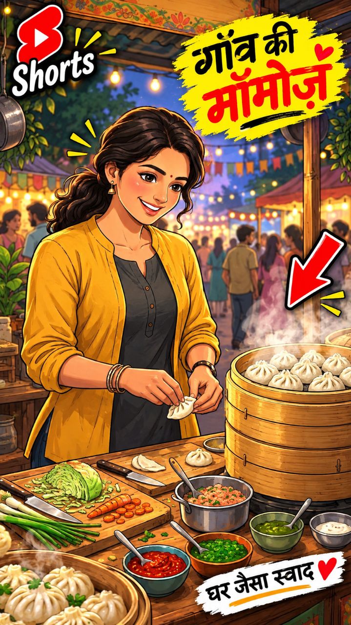 गाँव के मेले में बनाए गरमा-गरम मोमोज़ 🥟❤️