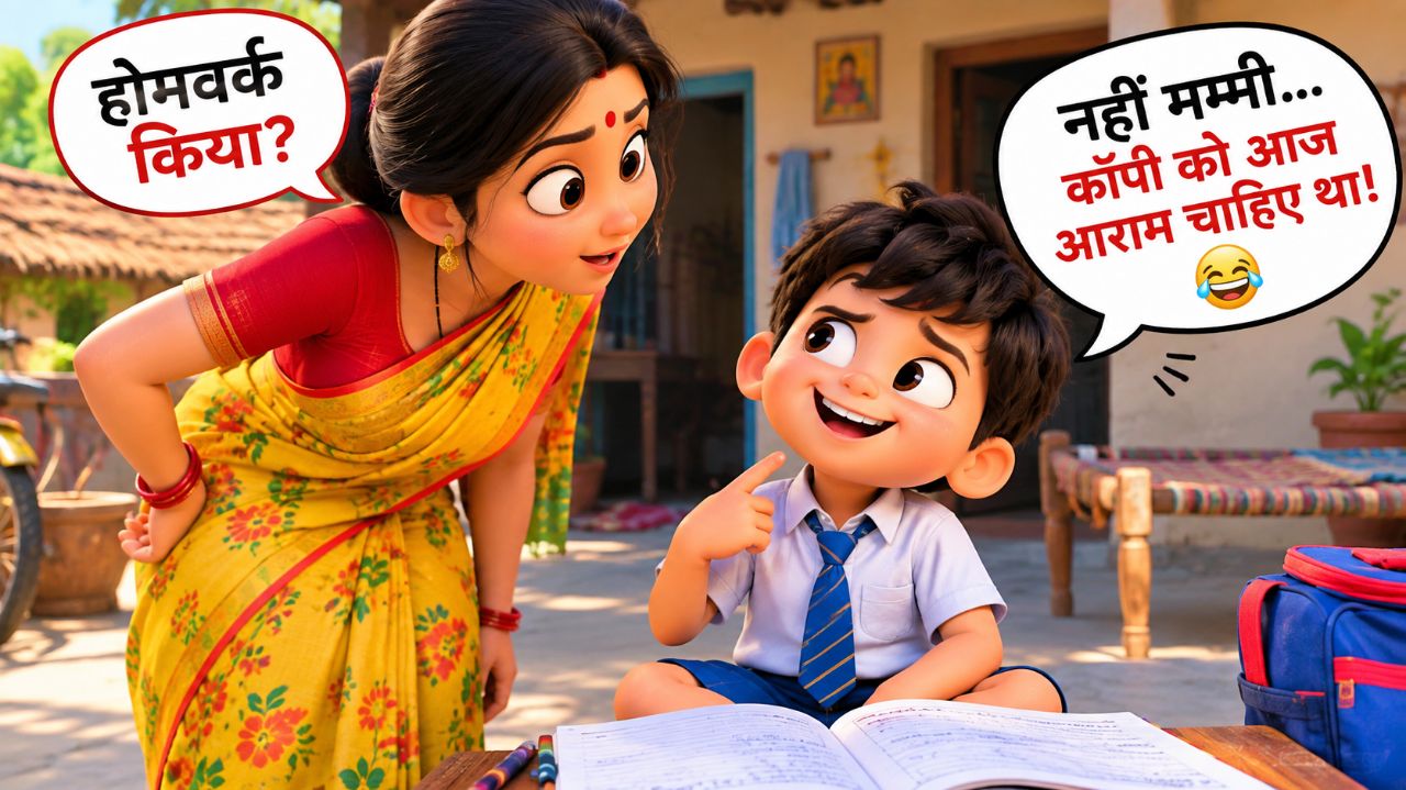 होमवर्क किया नहीं मम्मी काफी को आज आराम चाहिए था😂
