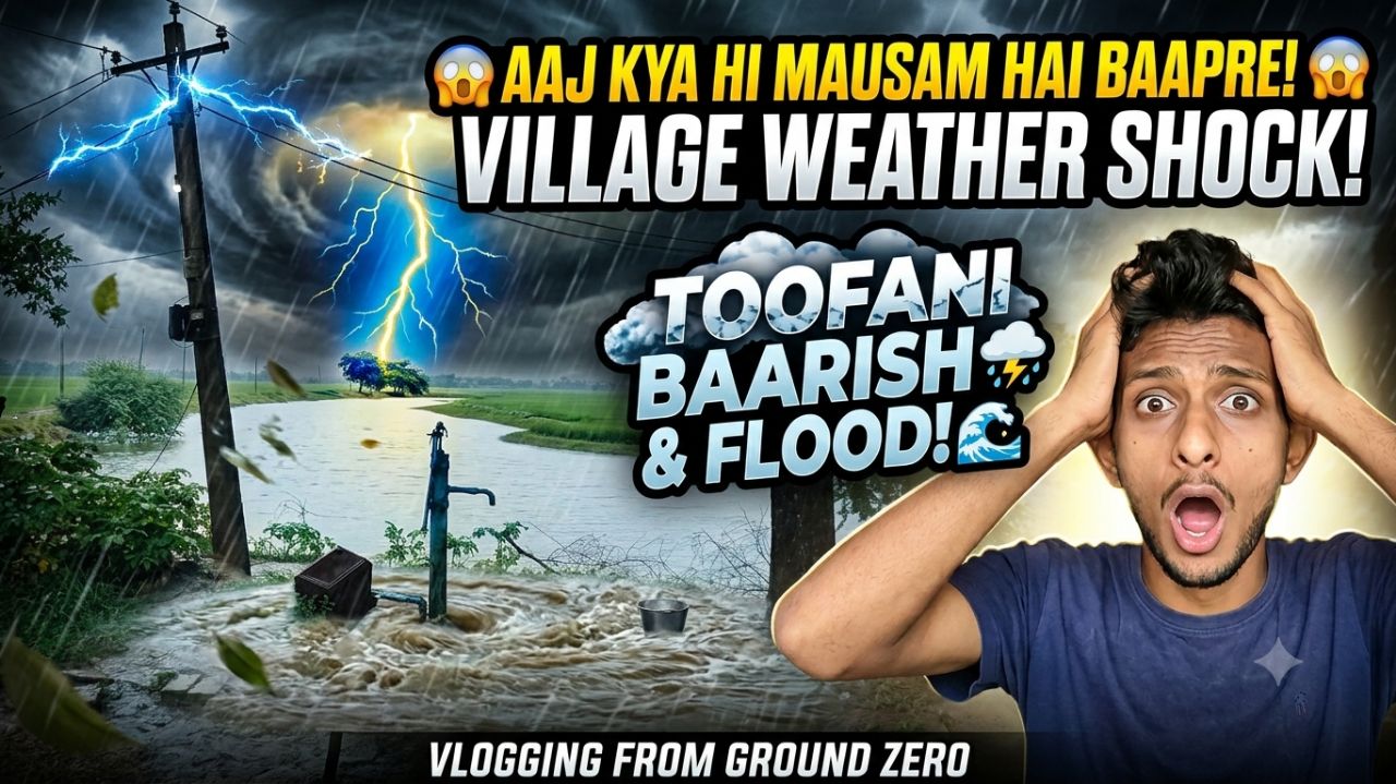 Aaj Kya Hi Mausam Hai Baapre! 🤯 Toofani Baarish & Village Flood Scene 🌧️⚡