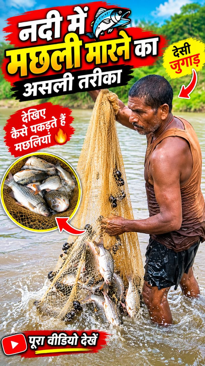 🎣 नदी में मछली मारने का देसी जुगाड़! 😱🐟
🔥 जाल डालते ही फँसी ढेर सारी मछलियाँ | पूरा वीडियो देखें