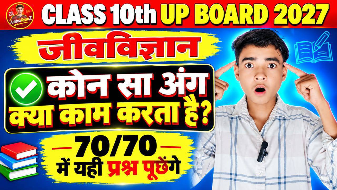 Class 10th UP Board 2027 जीव विज्ञान 🔥 मानव शरीर के अंग और उनके कार्य | TOP MCQ | महत्वपूर्ण प्रश्न