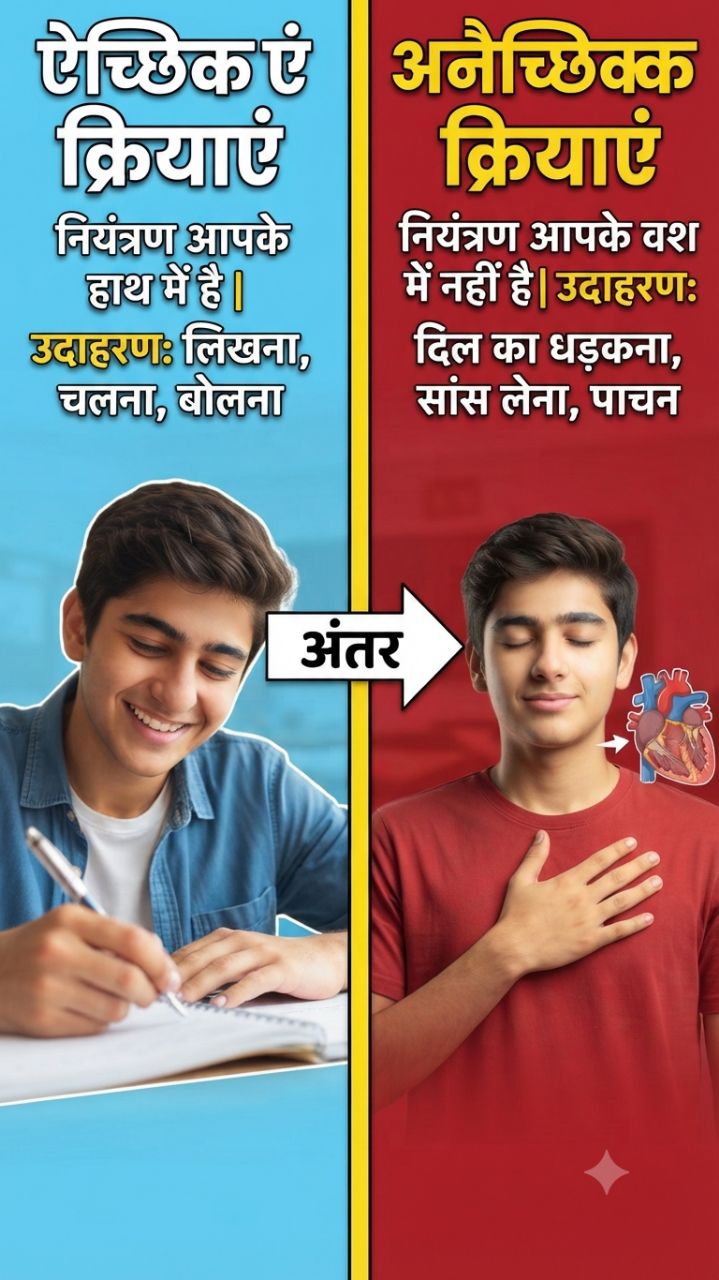 ऐच्छिक और अनैच्छिक क्रियाओं में अंतर | Voluntary & Involuntary Actions 🧠❤️ #shorts
