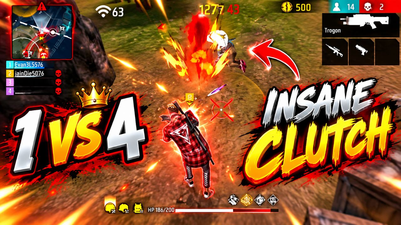 1 VS 4 Insane Clutch 😱🔥 | Free Fire Epic Gameplay