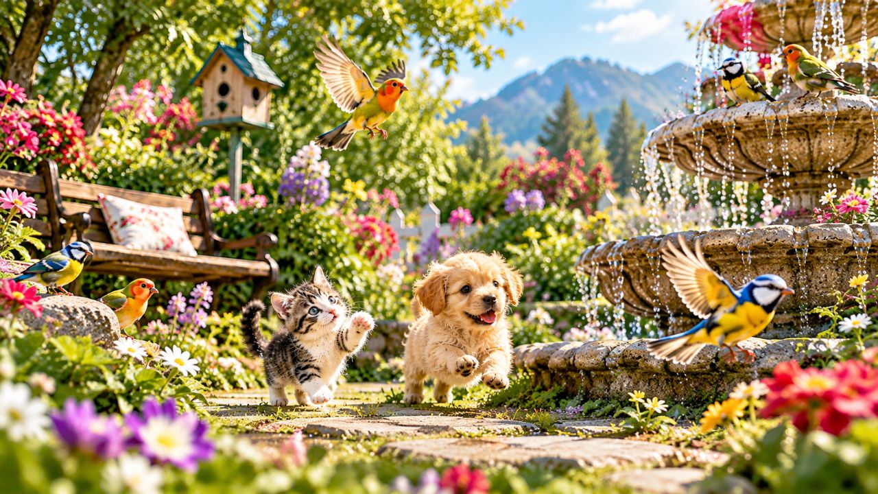 Kitten cat and puppy treaser the vlog in garden🏡