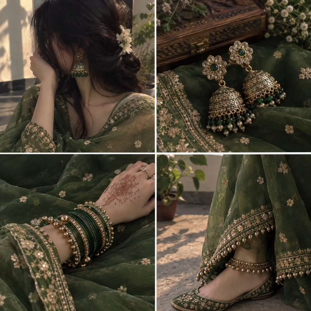 #“Three colours, one desi vibe 💜🤍💚✨
Which one is your favourite? 👀”