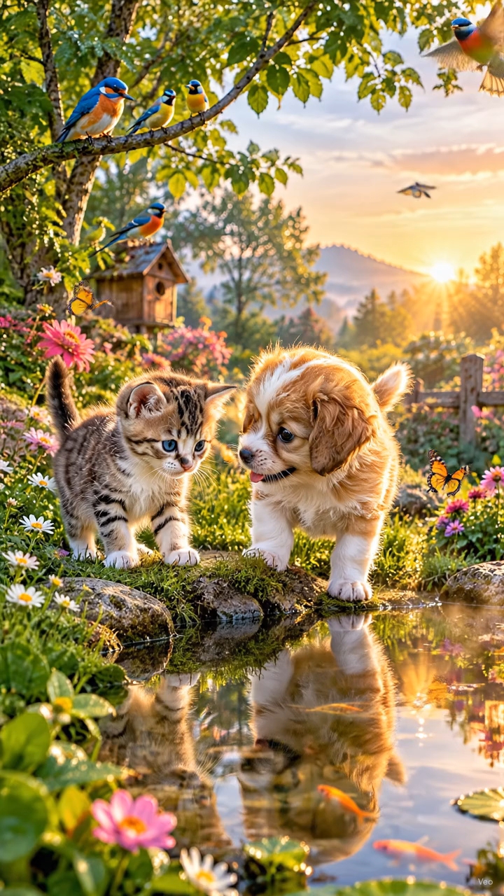 Shoti billi aur dogi dono park main masti kr rhe h