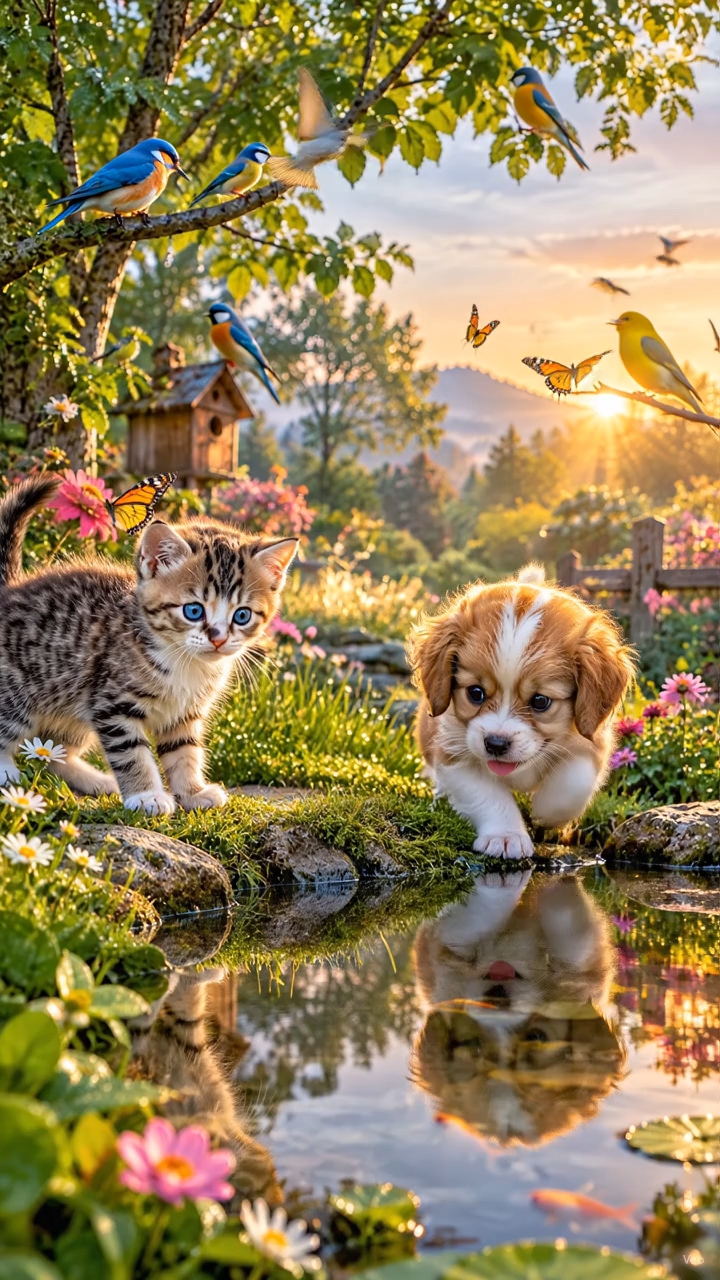 Kitten cat and puppy
