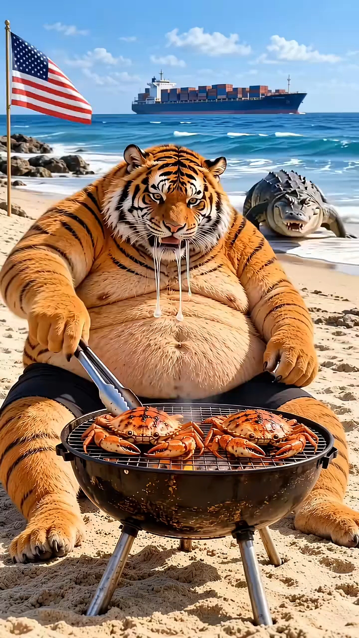 🐯🔥 Beach पर Tiger की BBQ Party! 😱🦀 | Crazy AI Animals #shorts
