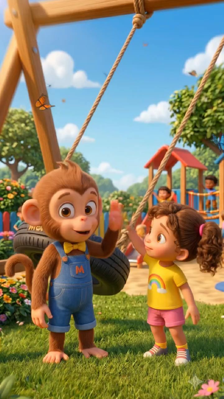 🐵 Momo की Swing Ride में हुआ कुछ मजेदार! 😍🎡 | 3D Kids Cartoon #Shorts