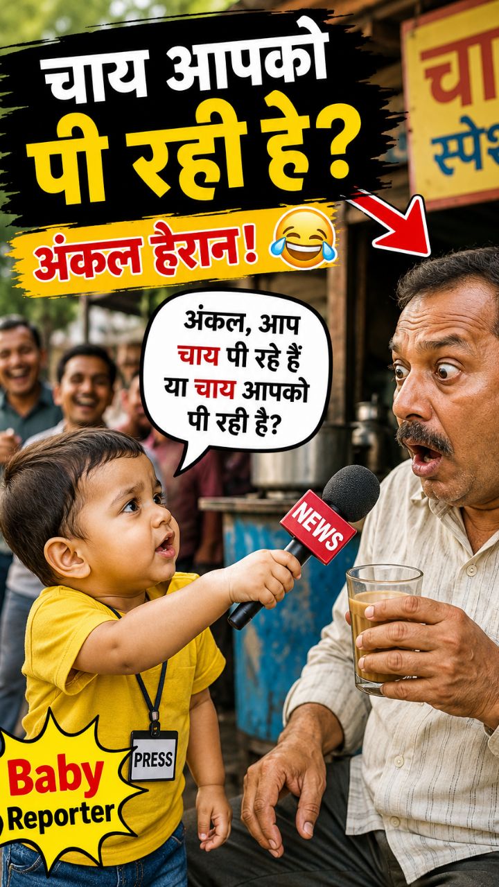😂 Baby Reporter ने अंकल से पूछा—“चाय आपको पी रही है?” ☕🤣 #shorts #funny #viral #trending