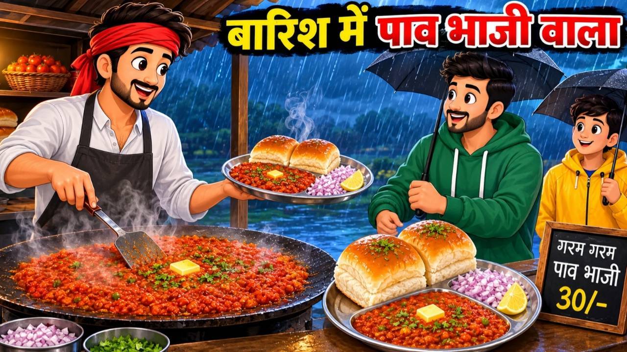 बारिश में पाव भाजी वाला | Barish Me Pav Bhaji Wala | hindi stories | Cartoon stories |#moralstories