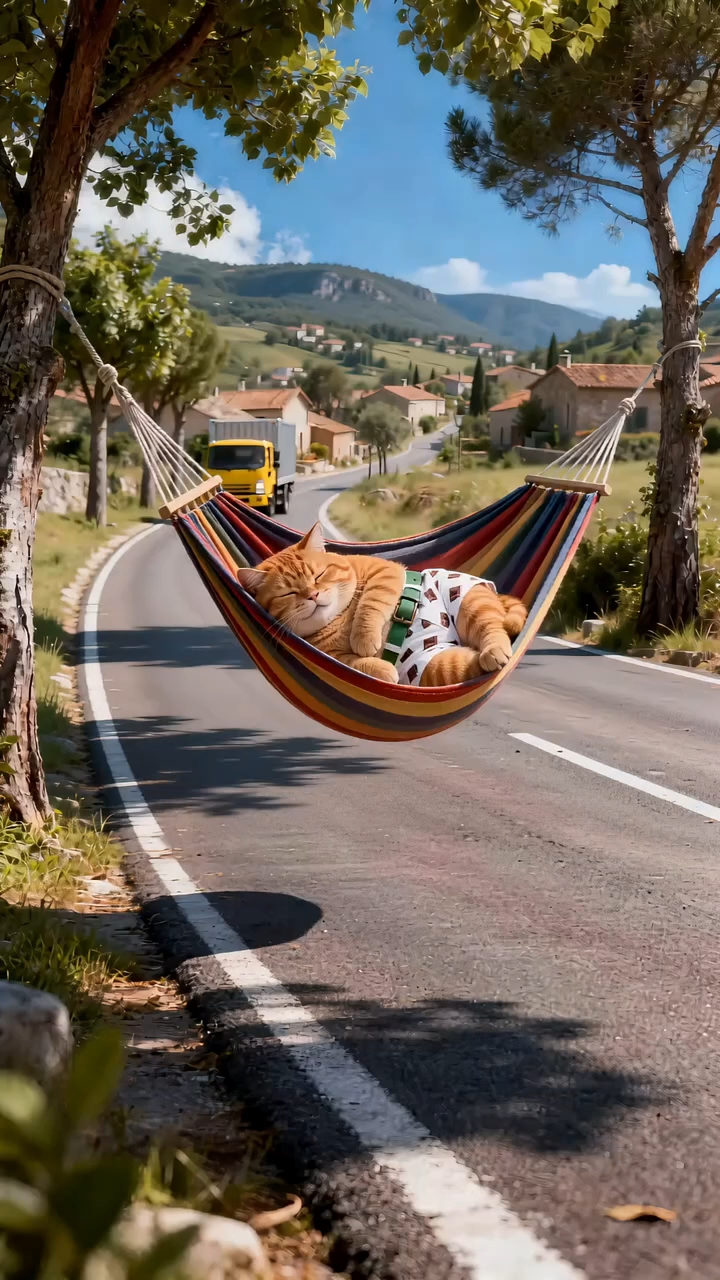😂🐱 Road पर Hammock में आराम करता Cat! 😹🚛 | Funny AI Cat #shorts