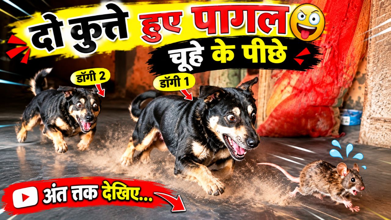दो कुत्ते हुए पागल 😱 चूहे के पीछे भागे | अंत तक देखिए 😂🐕🐭