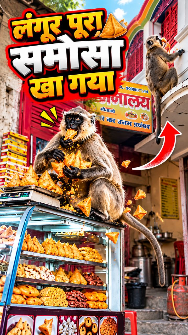 लंगूर पूरा समोसा खा गया 😱🐒 | दुकान में मचा बवाल 😂 | Langur Viral Videoलंगूर पूरा समोसा खा गया 😱