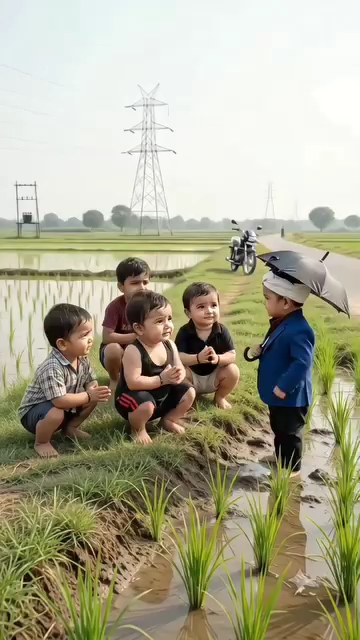 “Little Farmers’ Rainy Day 🌧️🌾 | बारिश में नन्हे किसान”“Little Friends in the Rainy Fields” 🌧️👦“