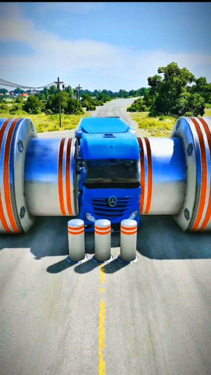 Bus vs Hydraulic Road Barriers Challenge! 😱💥 #shorts #gaming
