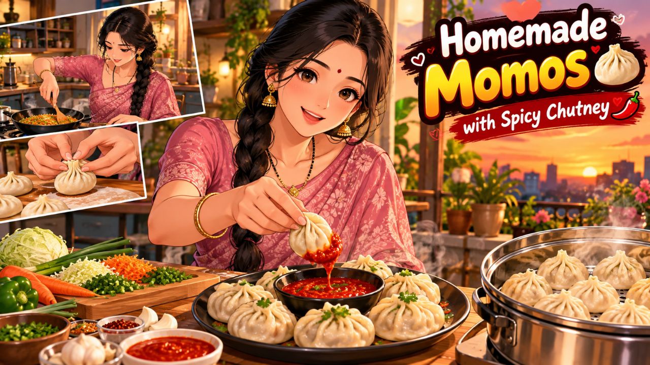 🥟✨ Cozy Anime Cooking 🌆 | Homemade Veg Momos #Anime #Momos #CookingASMR #Shorts