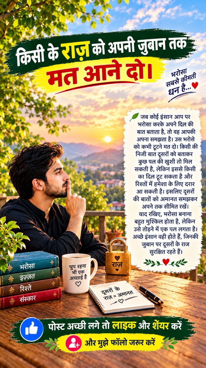 किसी के राज़ को अपनी ज़ुबान तक मत आने दो।