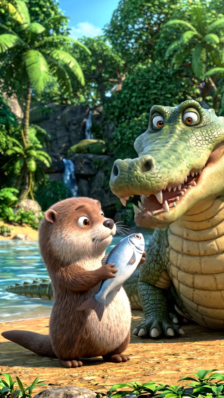 🐊🐟 The Clever Otter and the Hungry Crocodile 😂 | Funny Cartoon Story🐊🐟 चालाक ऊदबिलाव और भूखा मग