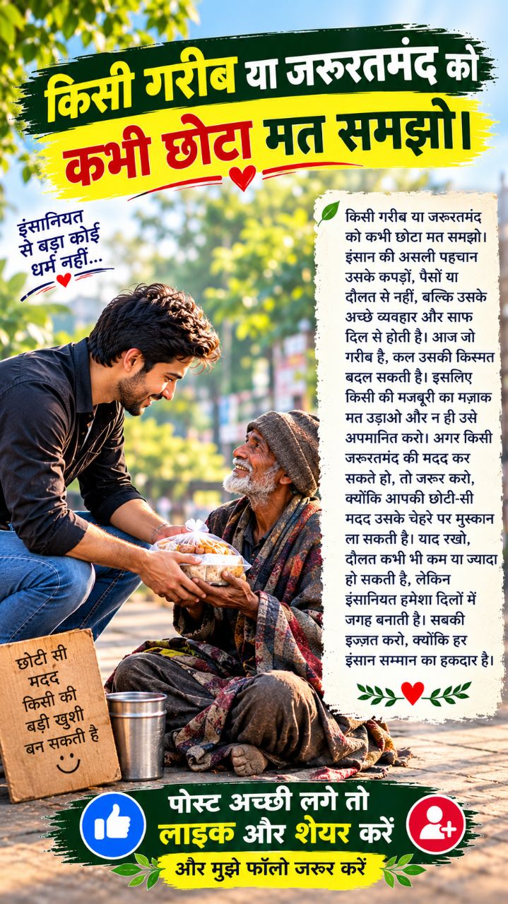 किसी गरीब या जरूरतमंद को कभी छोटा मत समझो।