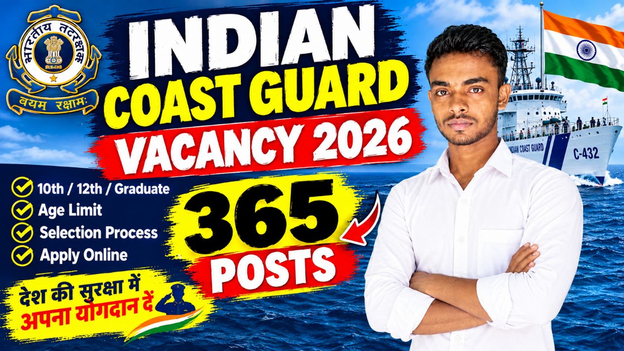 🇮🇳 Indian Coast Guard Recruitment 2026 | 365 Posts

Indian Coast Guard Vacancy 2026 की भर्ती से