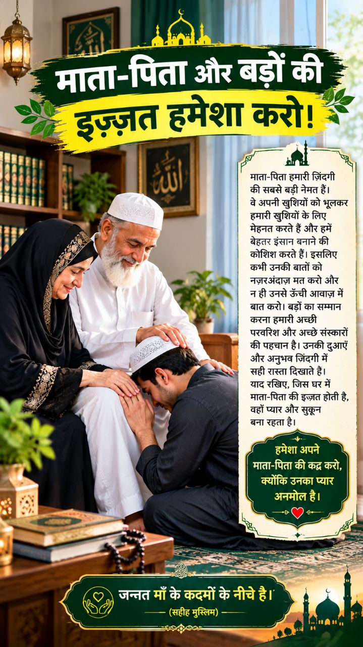 माता-पिता और बड़ों की इज़्ज़त हमेशा करो।