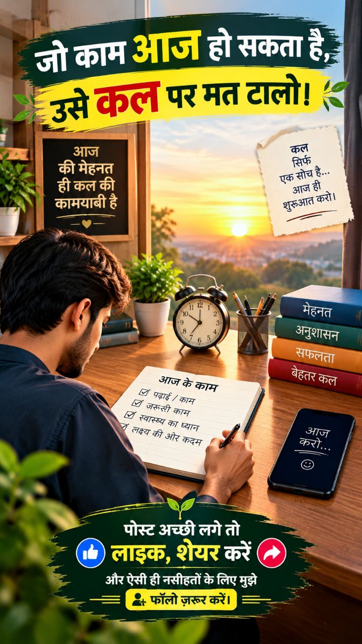 जो काम आज हो सकता है, उसे कल पर मत टालो