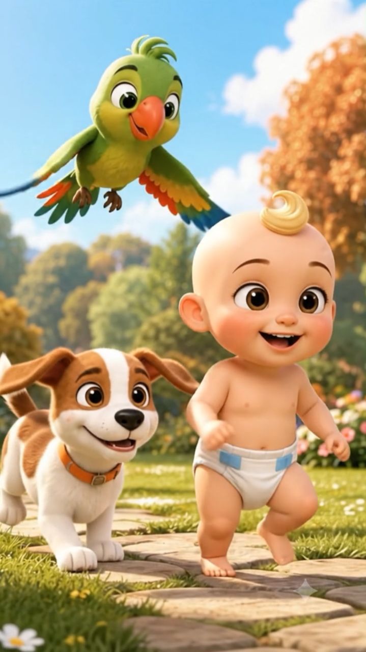 नन्हे बच्चे, कुत्ते और तोते की प्यारी मस्ती 😍🐶🦜 |