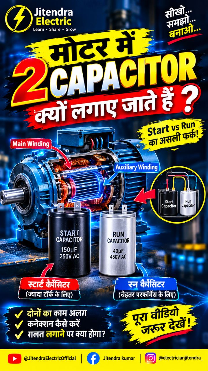 Single Phase Motor में 2 Capacitor क्यों होते हैं? 😱 | Start vs Run Capacitor ⚡