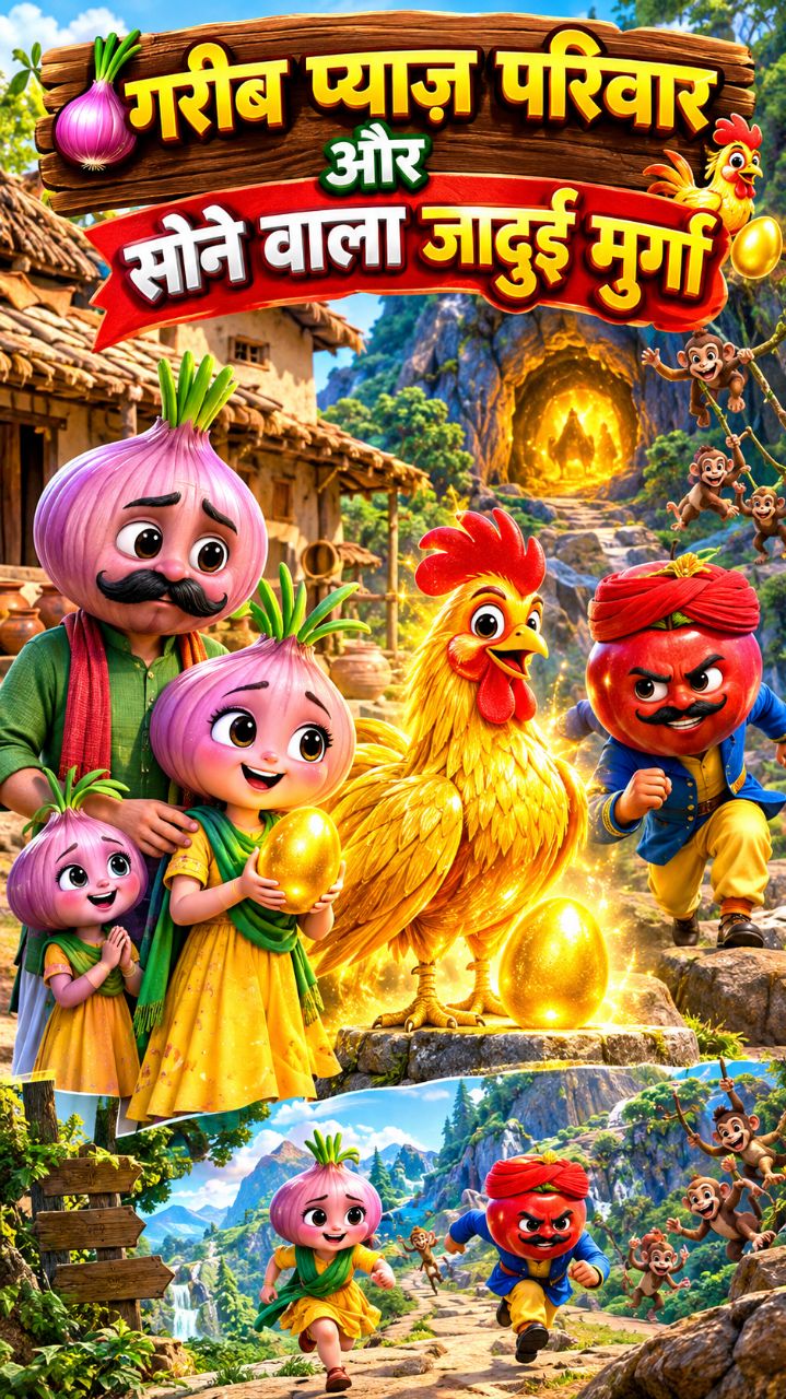 गरीब प्याज़ परिवार और सोने वाला जादुई मुर्गा 🧅🐔✨ | Magical Golden Egg 😱 | AI Fantasy Story