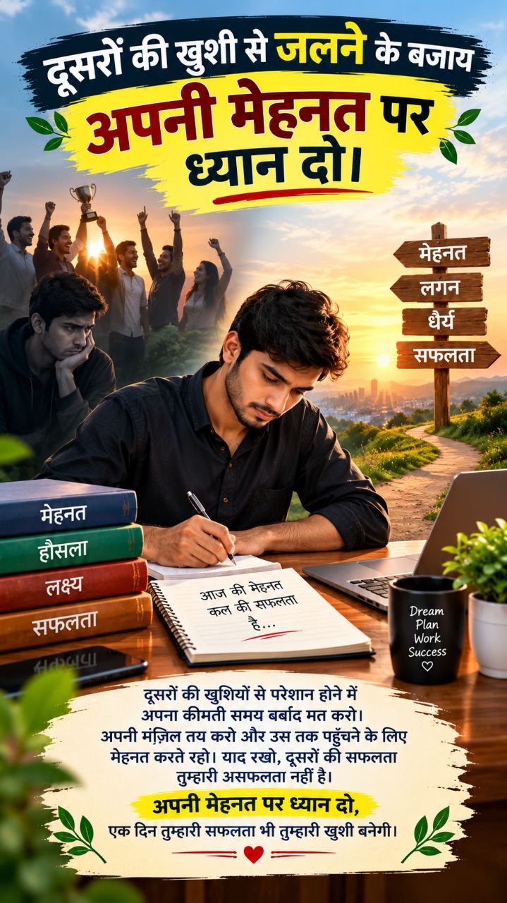 दूसरों की खुशी से जलने के बजाय अपनी मेहनत पर ध्यान दो।