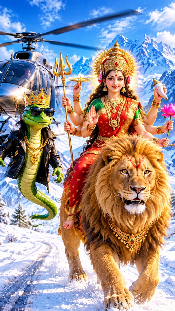 🙏🚩 माँ दुर्गा और नागराज का बर्फीले पहाड़ों में अद्भुत दृश्य! 🐍🦁

माँ दुर्गा शेर पर सवार होकर बर्