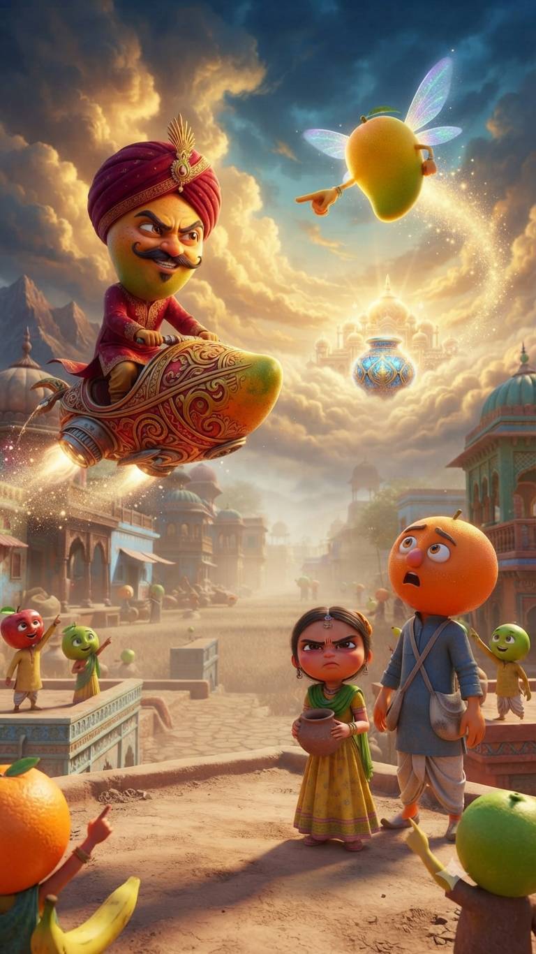 The Orange Girl & The Mysterious Flying Mango 🥭🍊 | Epic Sky Race 😱🔥 | AI Fantasy Story