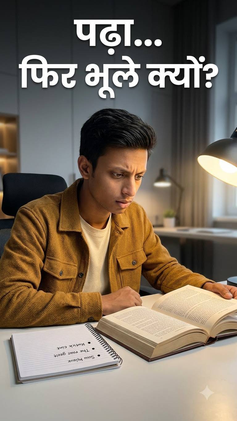 Title: पढ़ाई के बाद भी याद नहीं रहता? ये तरीका आज़माओ! #StudyTips #StudentMotivation #HindiShorts