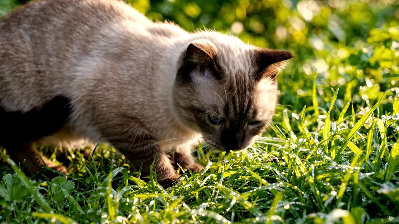 Cat Eating gras beautiful nature 🌱
