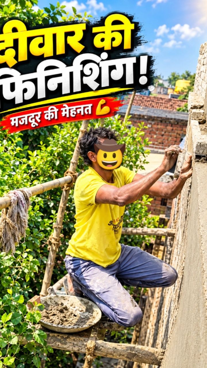 : गांव में दीवार की शानदार फिनिशिंग 😍 | मजदूर की मेहनत 💪 #shorts