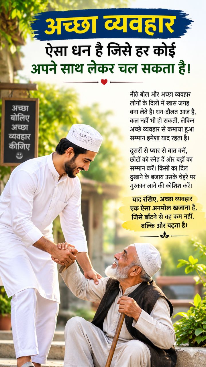 अच्छा व्यवहार ऐसा धन है जिसे हर कोई अपने साथ लेकर चल सकता है।