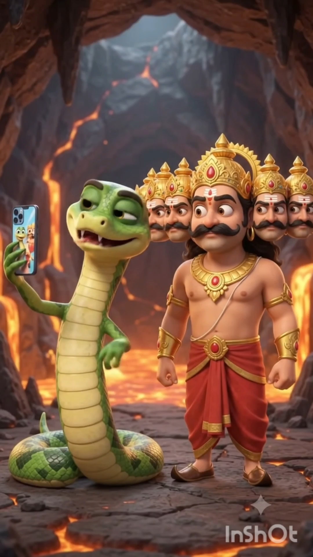 Snake vs Ravan photo le rahe hai
