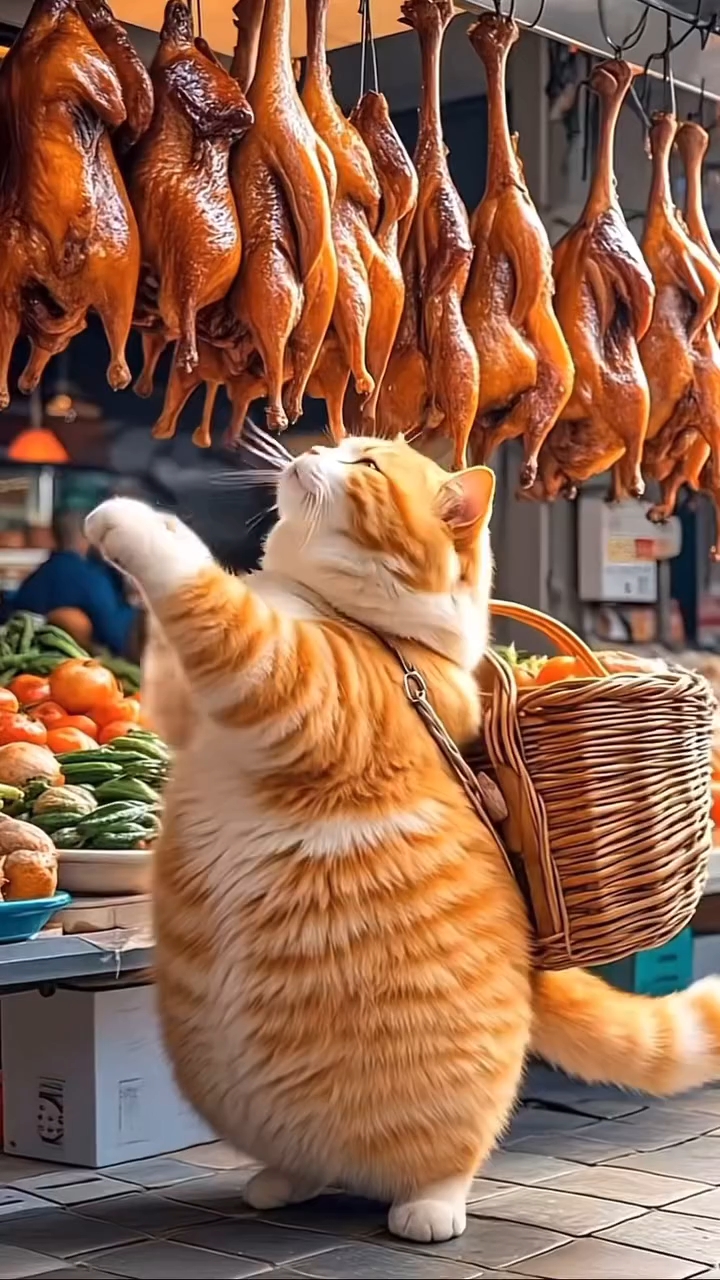 Cat coking chiken